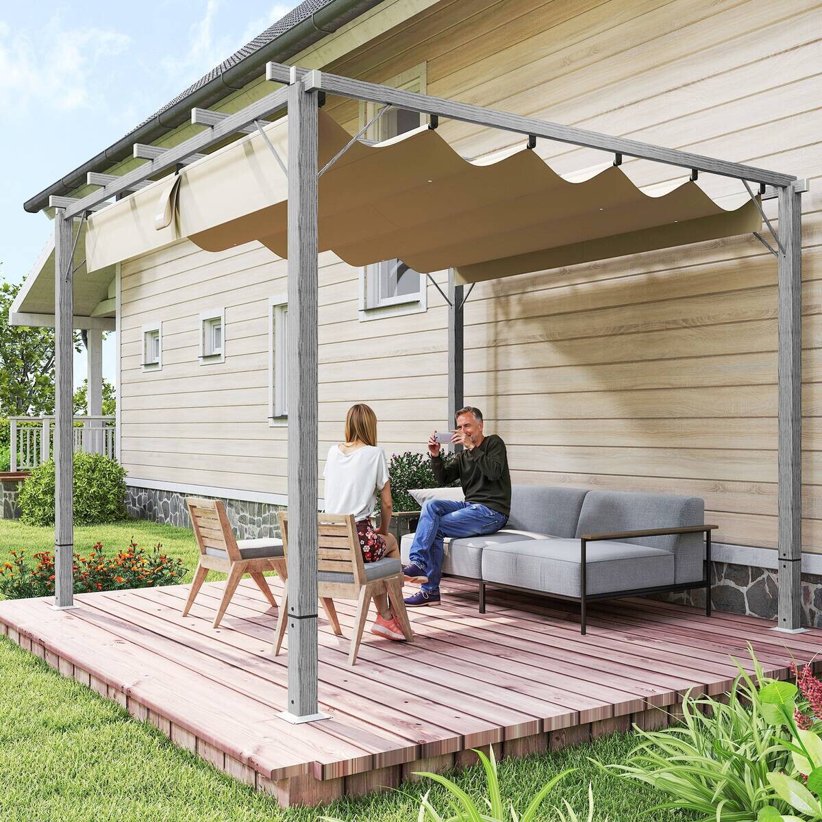 Outsunny Pergola grau Aluminium B/H/L: ca. 296x232x299 cm