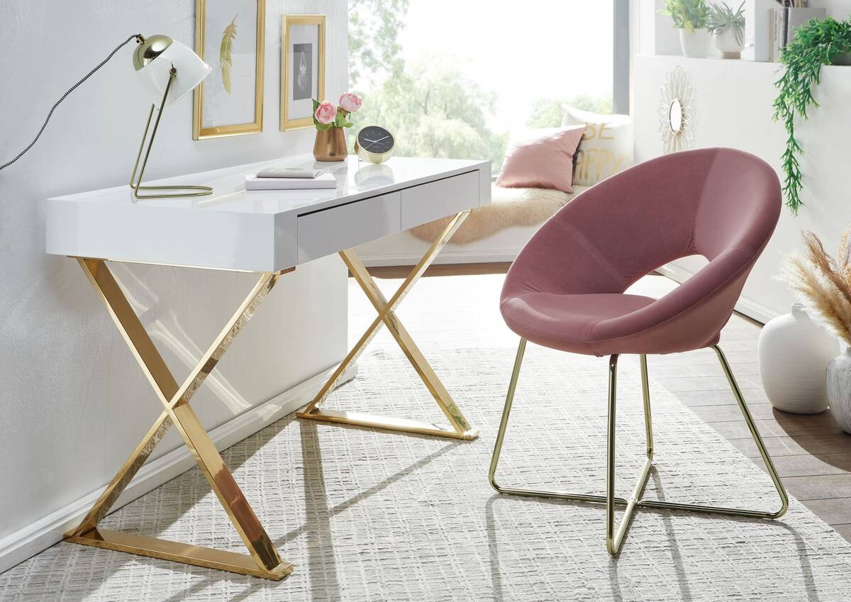 Schreibtisch weiß Lack Hochglanz gold lackiert B/H/T: ca. 118x76x57 cm