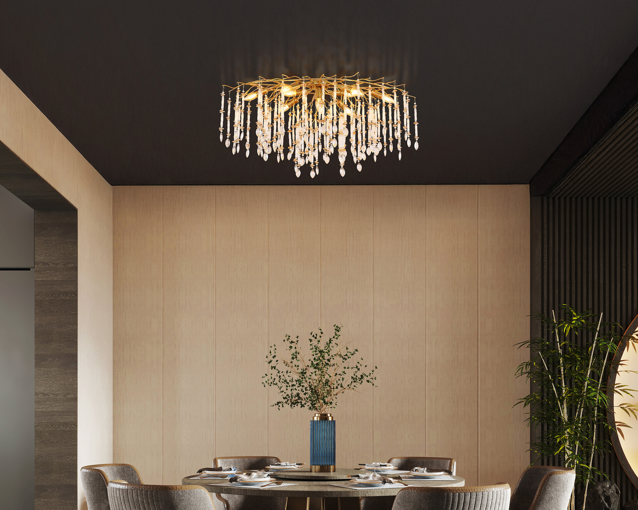 GLOBO Deckenleuchte amber gold klar Metall Glas B/H/L: ca. 55x48x100 cm E14 10 Brennstellen