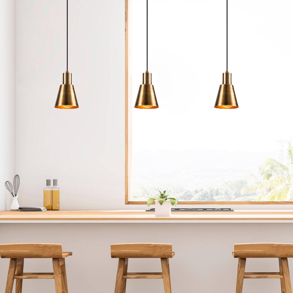 Opviq Pendelleuchte Kem gold schwarz B/H/T/L/D: ca. 14x114x14x14x14 cm E27 3 Brennstellen