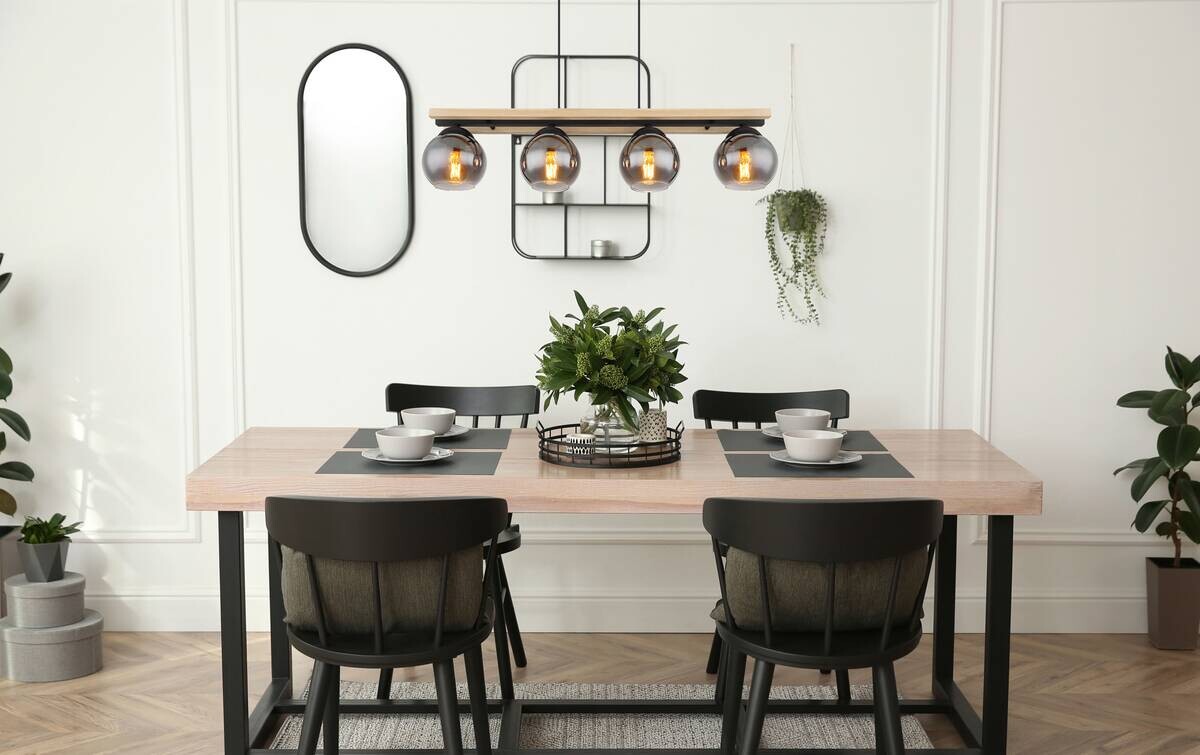 GLOBO Pendelleuchte Conni Rauch schwarz Metall Glas B/H/T: ca. 15x120x85 cm E27 4 Brennstellen