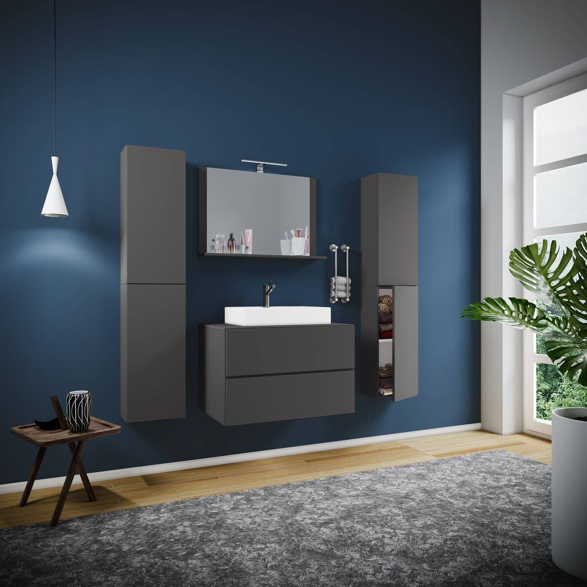 Waschplatz 5tlg-Lendas weiß anthrazit B/H/T: ca. 60x52x52 cm