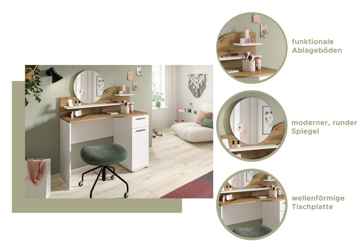 Schminktisch Vanity weiß Nox Oak Nachbildung B/H/T: ca. 110x135x46 cm