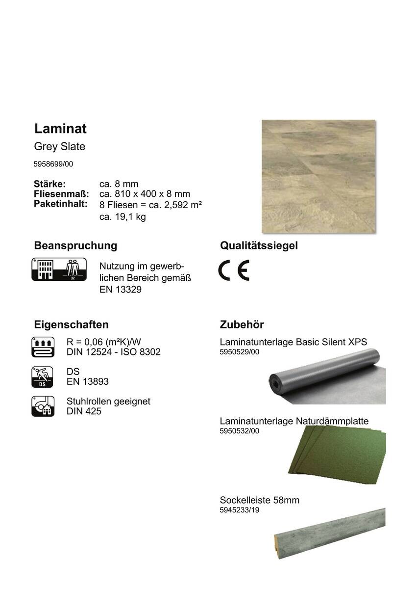 Jangal Laminatboden Grey Slate ca. 2,592 m² im Paket  B/L: ca. 40x81 cm pro Paket