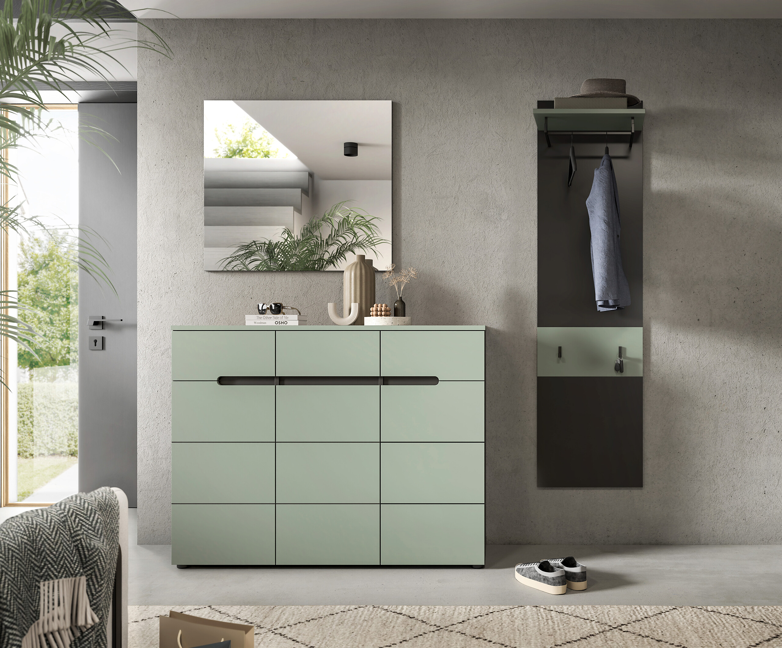 Garderobe Canu grün basaltgrau Nachbildung B/H/T: ca. 180x190x37 cm