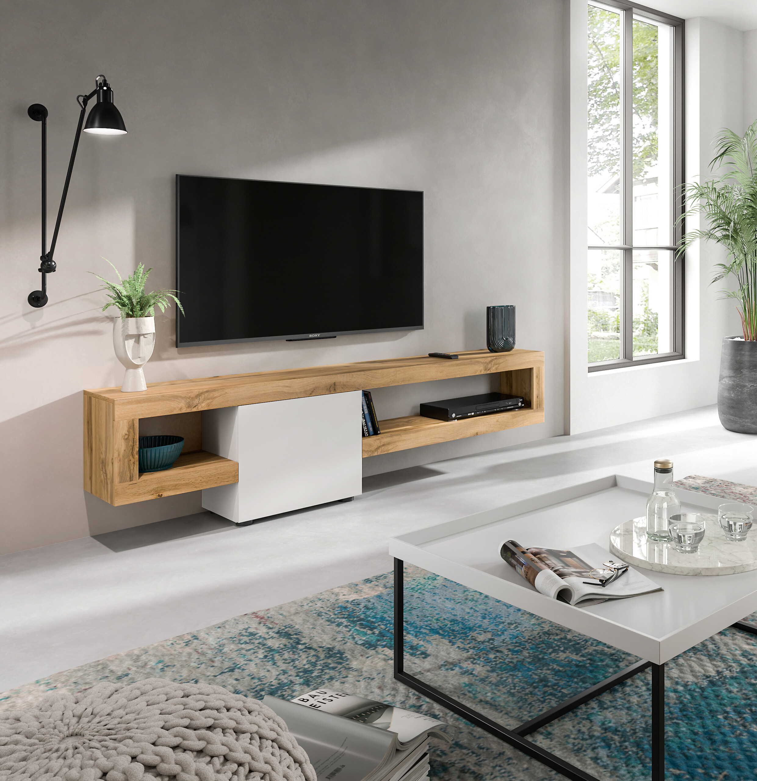 Lowboard Samba weiß Eiche Wotan Nachbildung B/H/T: ca. 190x51x30 cm