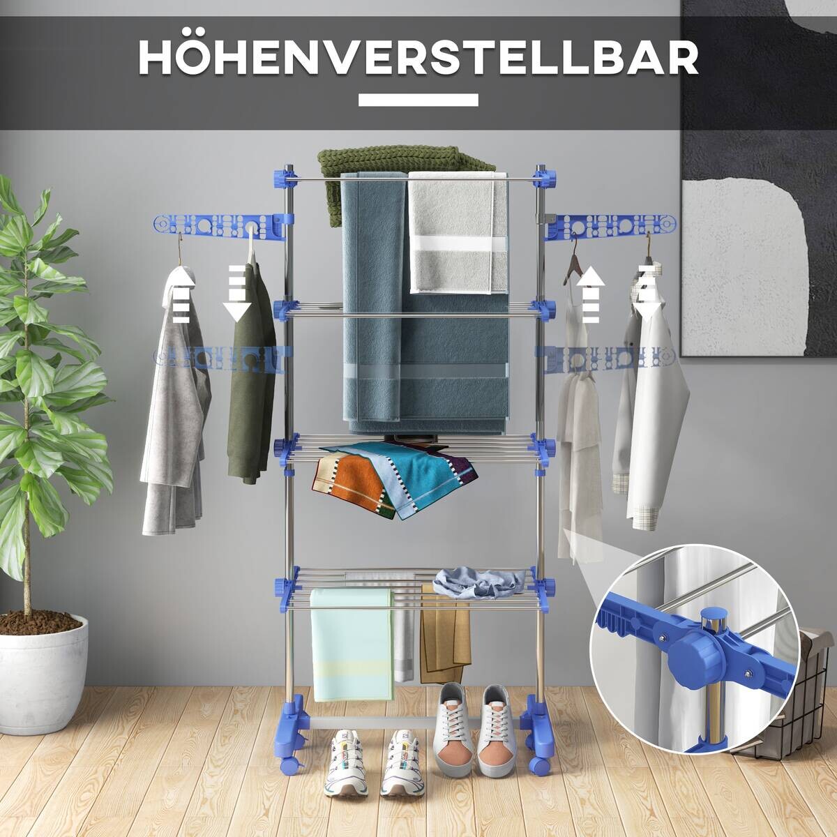 HOMCOM Wäscheständer blau Polypropylen B/H/L: ca. 55x142x172 cm