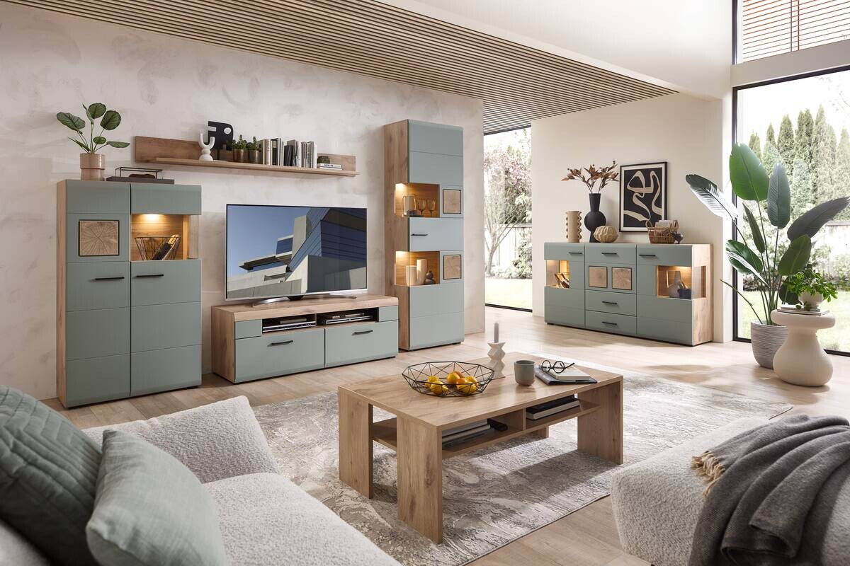 Vitrine Fun Plus 2 salbei Oak Eiche Viking Nachbildung B/H/T: ca. 80x139x37 cm Vitrine Fun Plus 2 salbei Oak Eiche Viking Nachbildung B/H/T: ca. 80x139x37 cm