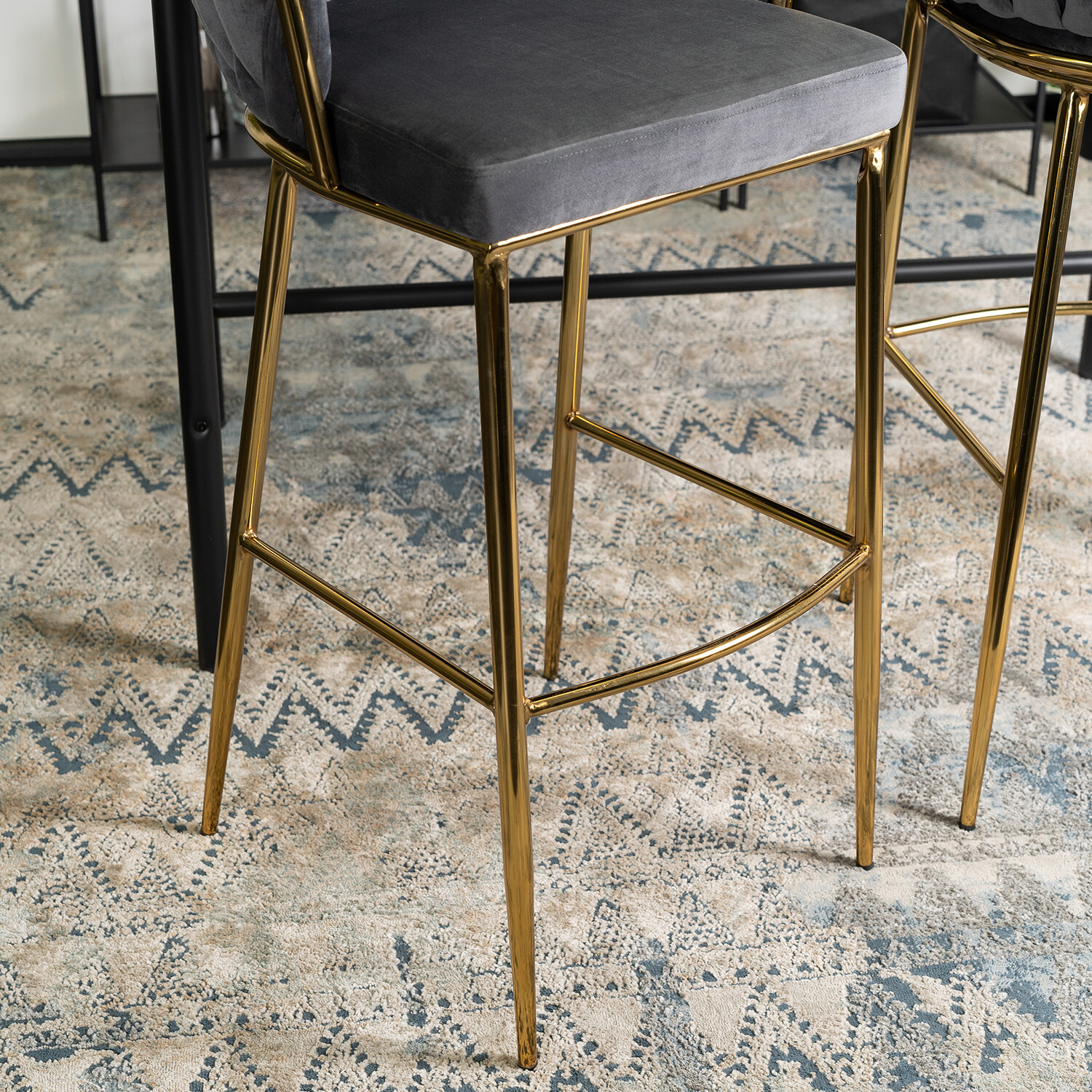 Barhocker FLORES grau Velourstoff B/H/T: ca. 60x104,5x56 cm