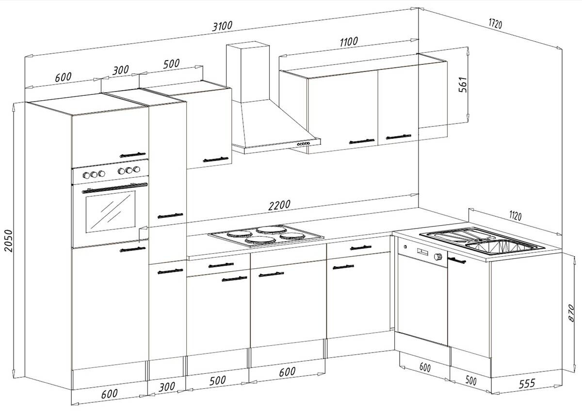 Respekta Winkelküche KBL310EYWS weiß B/H/T: ca. 310x205x172 cm