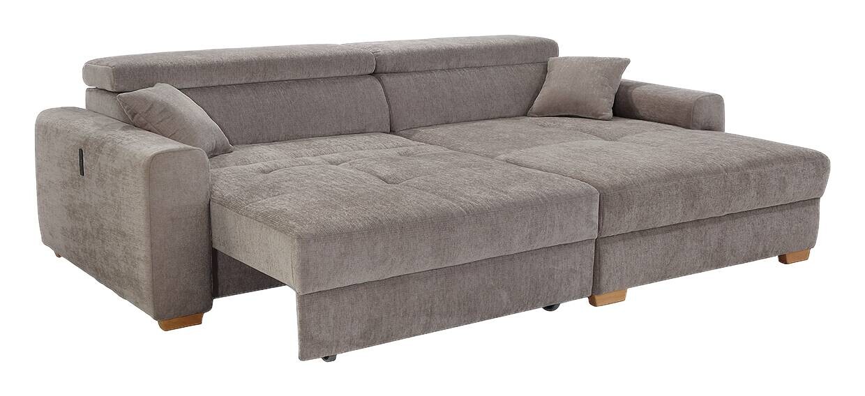 Ecksofa mit elektrischer XXL Sitztiefenverstellung taupe Flachgewebe B/H/T: ca. 277x109x187 cm