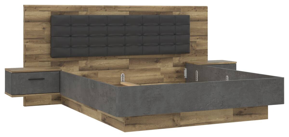 Bettanlage  Stabeiche Nachbildung dunkelgrau Beton Optik B/H/T: ca. 296,5x120x209,9 cm Liegefläche B/L: ca. 180x200 cm