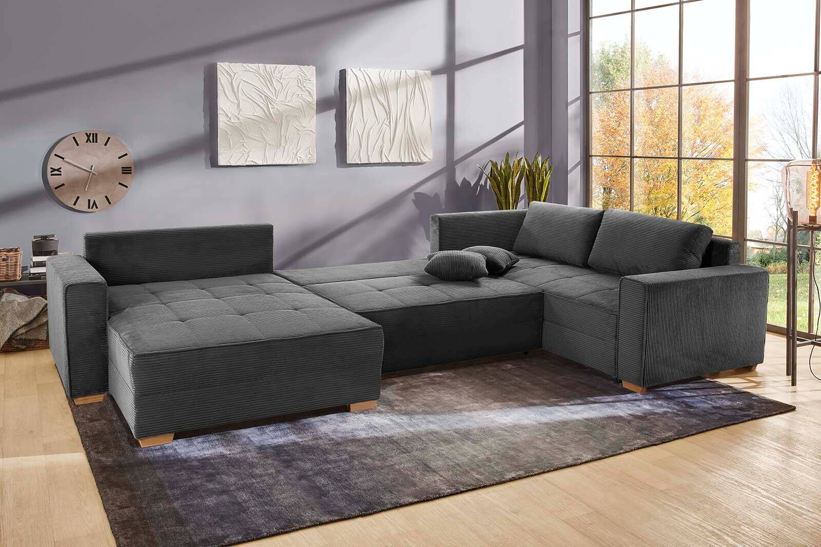 Wohnlandschaft grau Microfaser B/H/T: ca. 379x86x227 cm