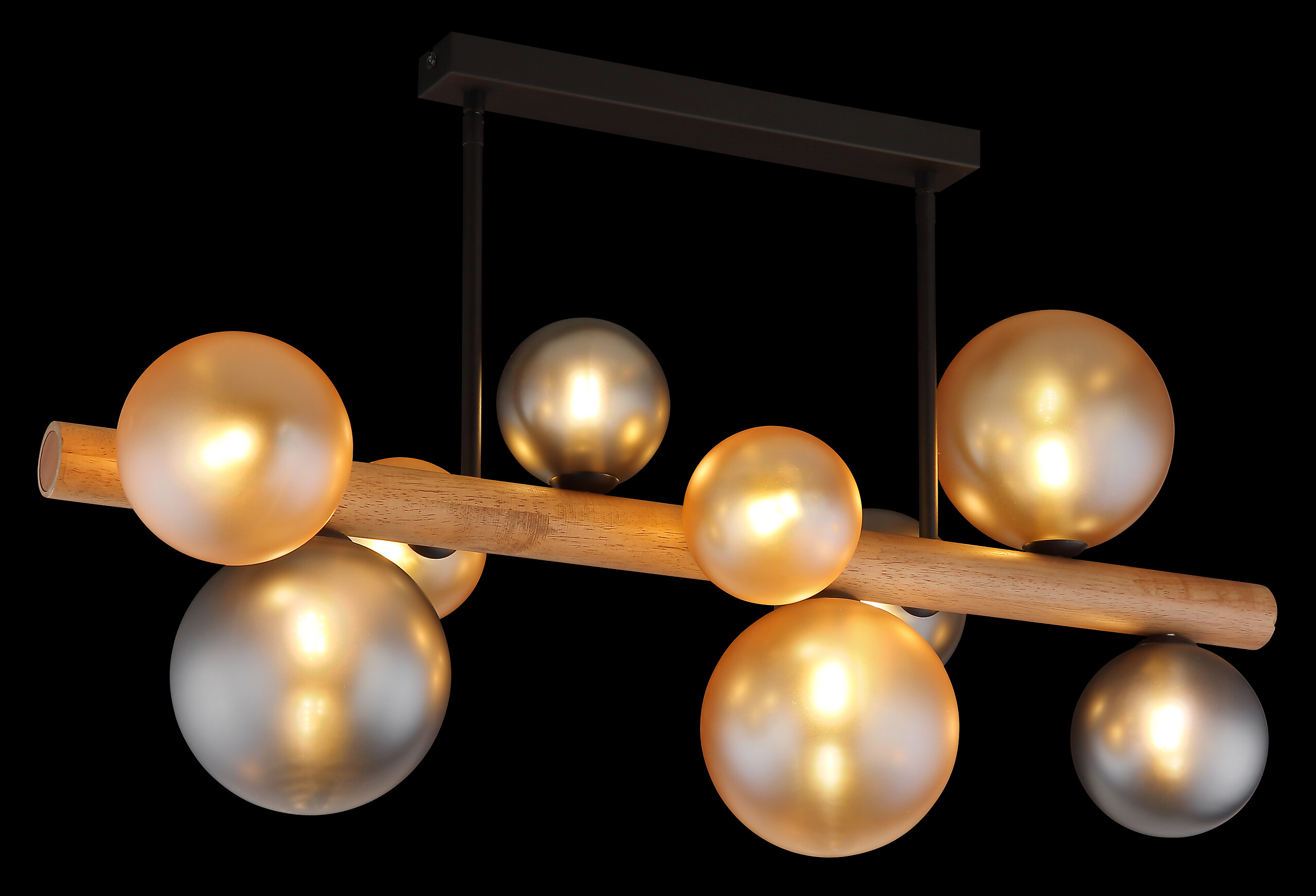 GLOBO LED-Deckenleuchte amber Rauch dunkelbraun Holz Glas Metall B/H/L: ca. 29x45x78 cm 9 Brennstellen