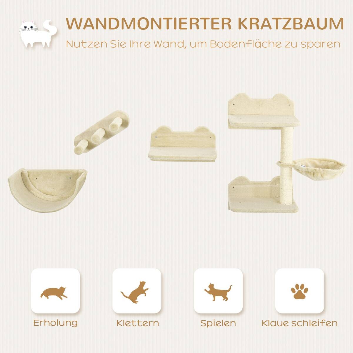 PawHut Katzen Kletterwand beige Polyester B/H/L: ca. 28x73x40 cm