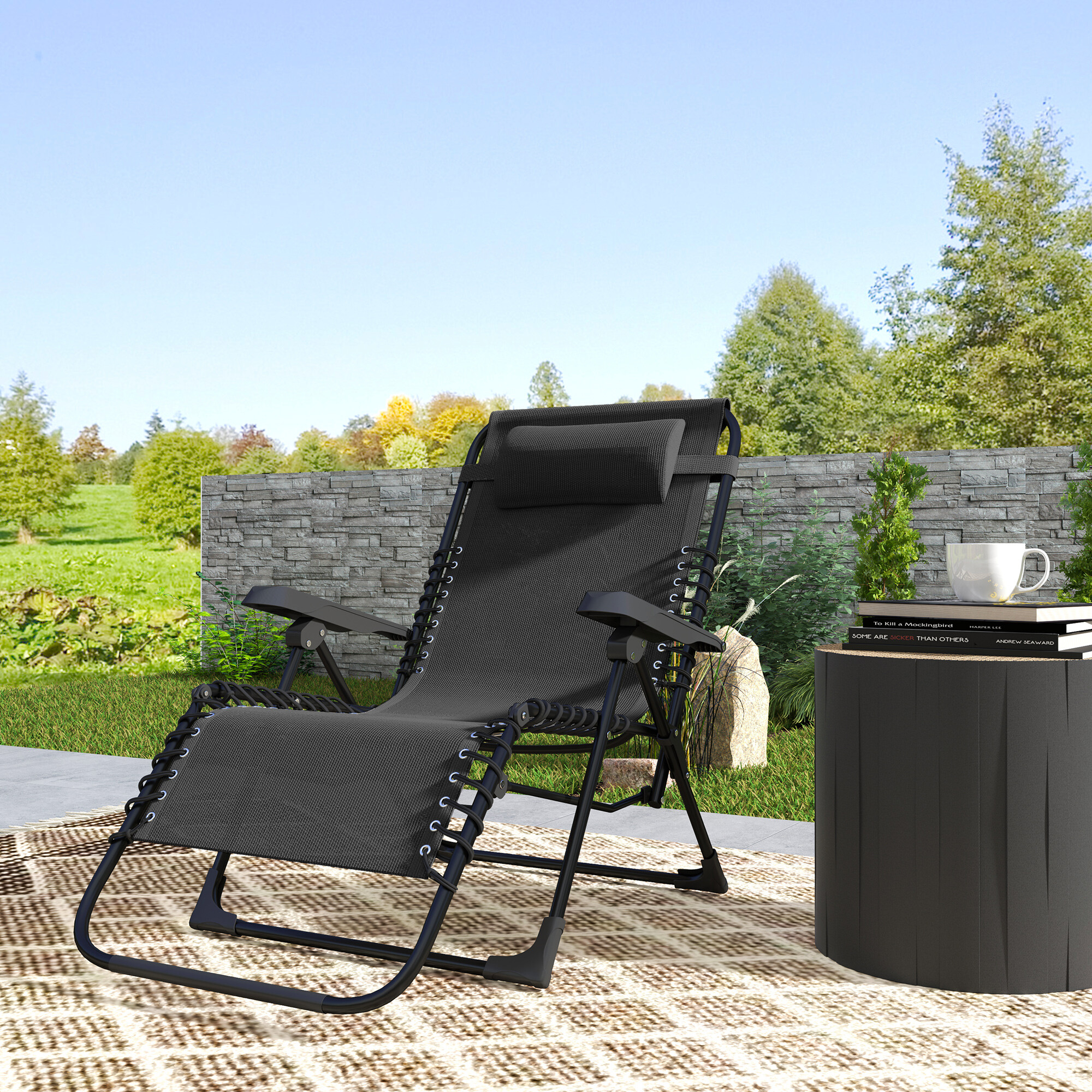 Outsunny Sonnenliege schwarz Metall B/H/L: ca. 65x112x90 cm