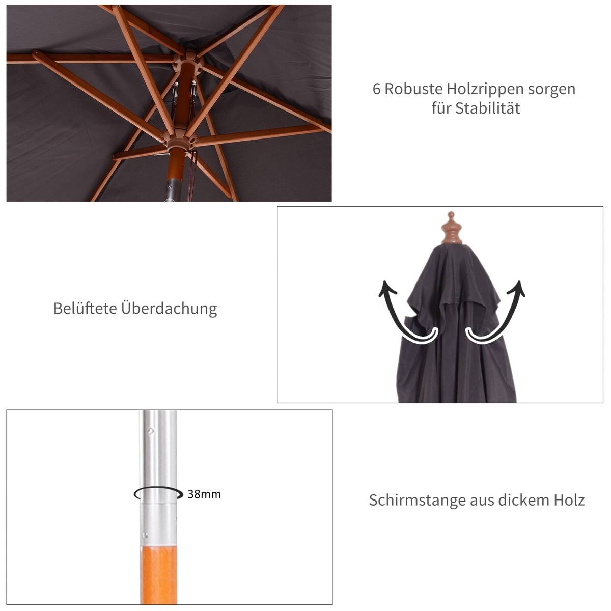 Outsunny Sonnenschirm dunkelgrau Polyester B/H/L: ca. 150x230x200 cm