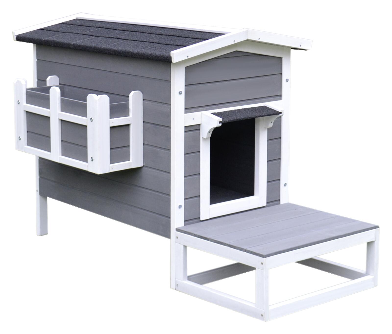 PawHut Katzenhaus grau Holz B/H/L: ca. 67x75x115 cm