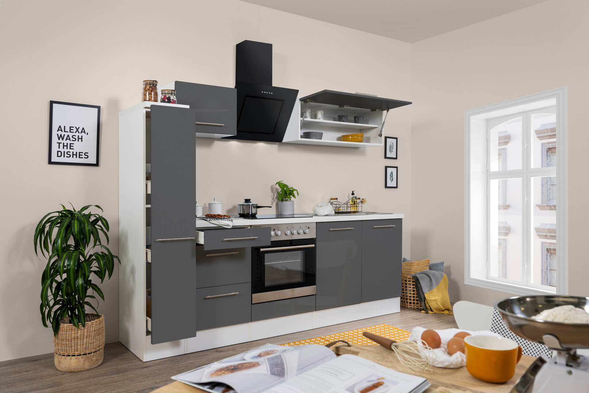 Respekta Küchenblock Amanda grau Hochglanz B/H/T: ca. 240x200x60 cm