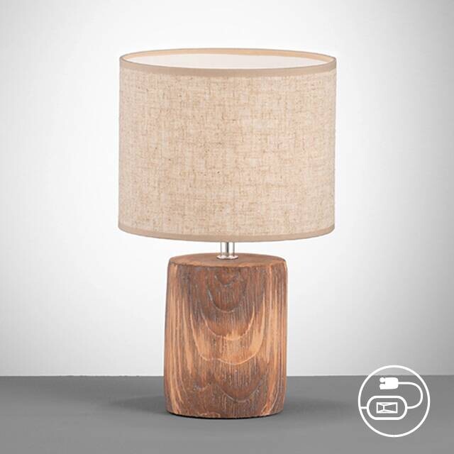 Fischer & Honsel Tischleuchte 50586 braun sand Leinen Keramik H/D: ca. 35x20 cm E14 1 Brennstellen