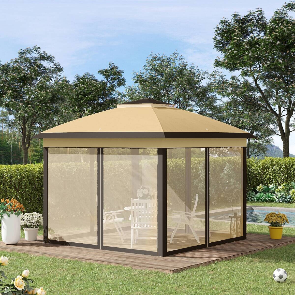 Outsunny Pavillon beige Metall B/H/L: ca. 330x288x330 cm