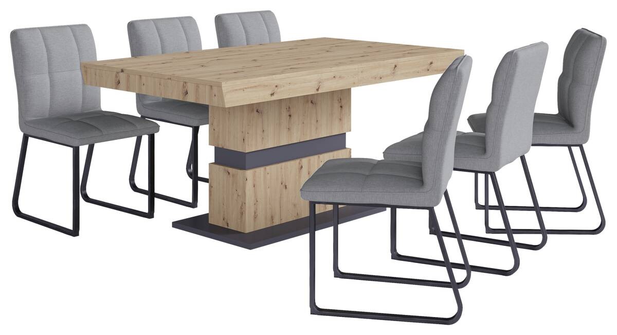 Stuhl TALEA 2er-Set hellgrau schwarz Webstoff Metall B/H/T: ca. 46x86x55 cm