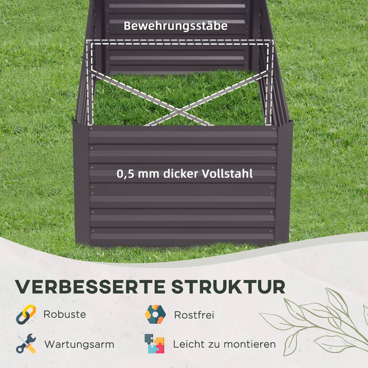 Outsunny Hochbeet dunkelgrau Stahl B/H/L: ca. 90x59x180 cm