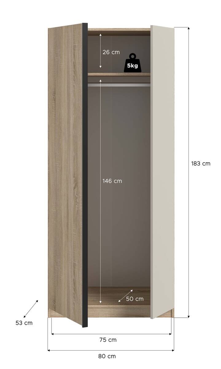 Kleiderschrank OAKLAND Eiche Sonoma Nachbildung Cashmere B/H/T: ca. 80x183x53 cm