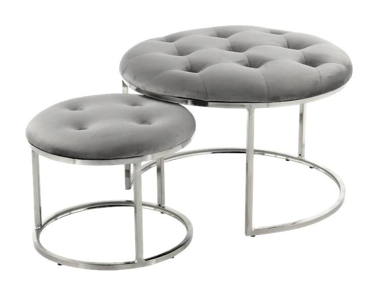 360 Living Hocker Becky 800 2er grau silber Samt Metall H/D: ca. 41x60 cm