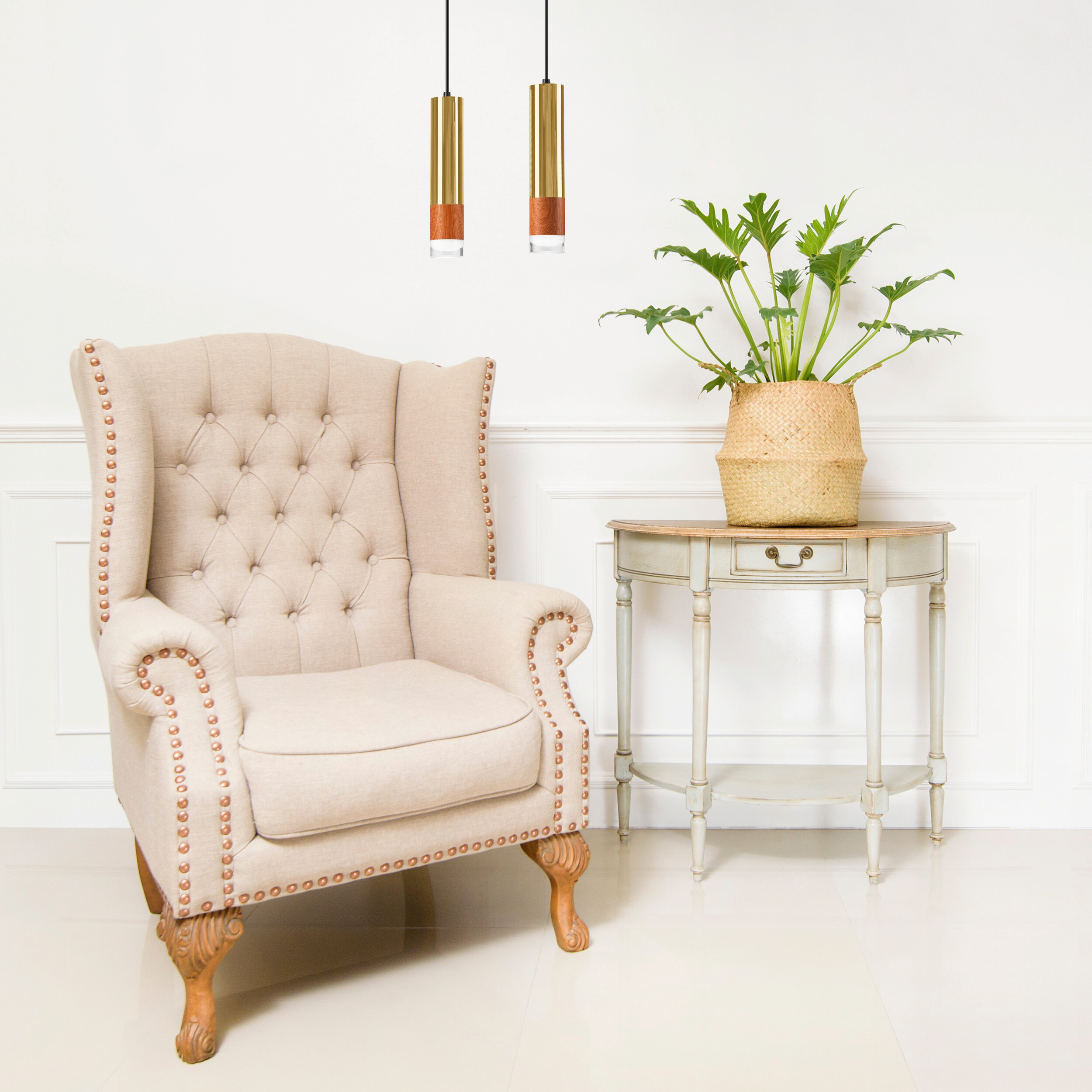 Lamkur Pendelleuchte gold Glas Stahl B/H/L: ca. 8x105x30 cm GU10 2 Brennstellen