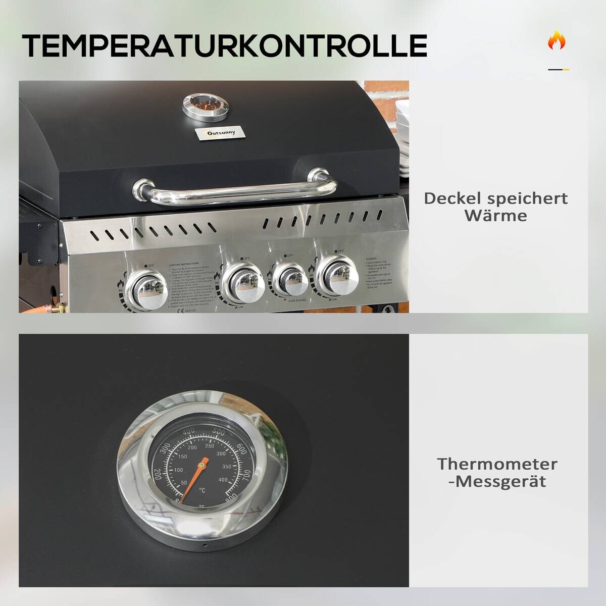 Outsunny Gasgrill Edelstahl B/H/L: ca. 52x101x123 cm