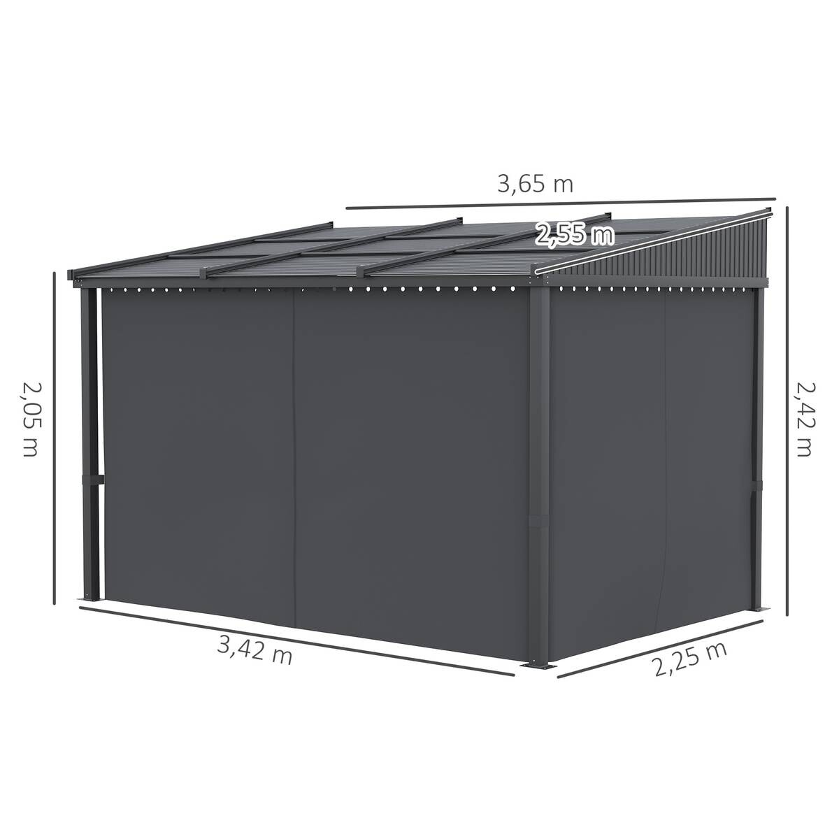 Outsunny Pergola mit Schiebeelementen grau Polyester B/H/L: ca. 255x242x365 cm