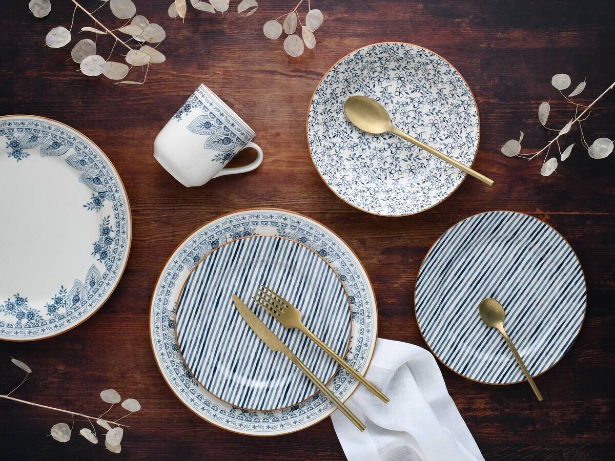 CreaTable Tafelservice Euböa blau Steingut 16 tlg.