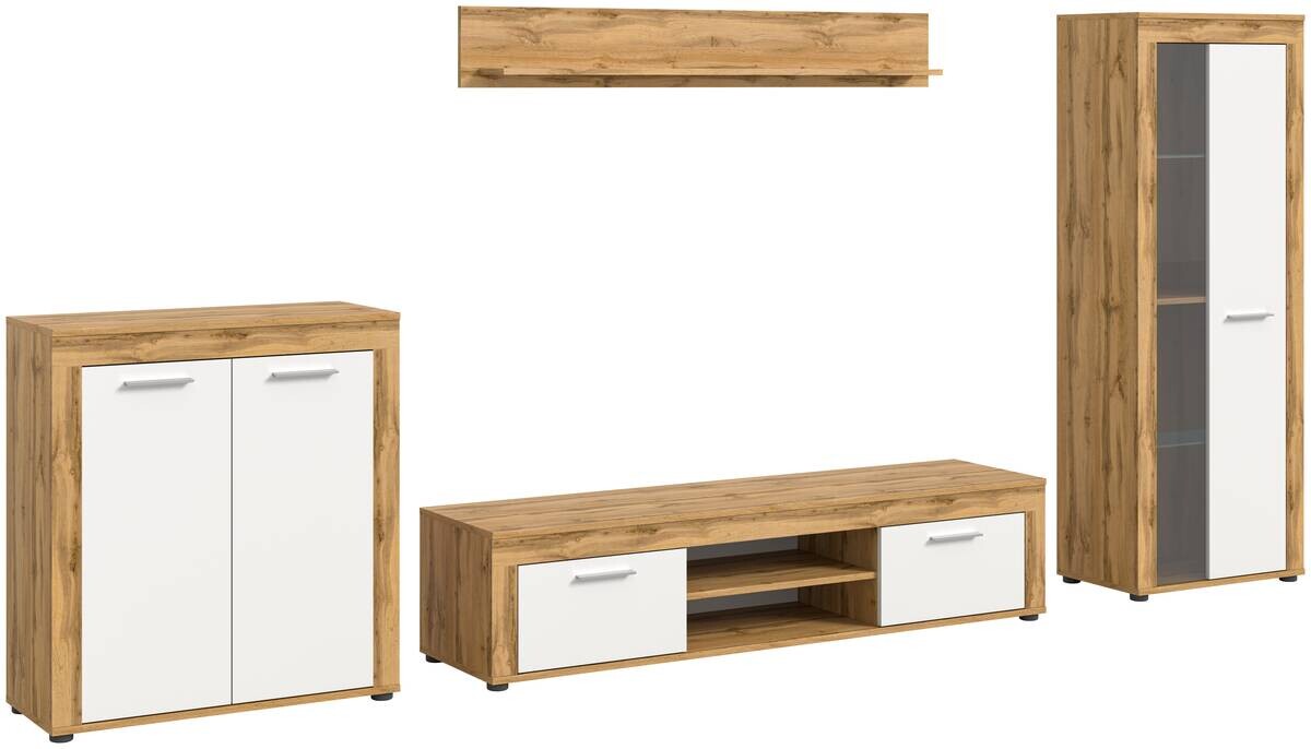 Wohnwand Jam Eiche Wotan Nachbildung weiß B/H/T: ca. 330x159x35 cm