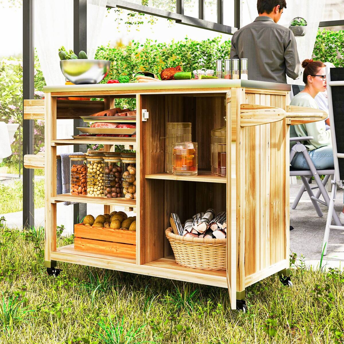 Outsunny Grillwagen Holz B/H/L: ca. 50x91,5x134,5 cm