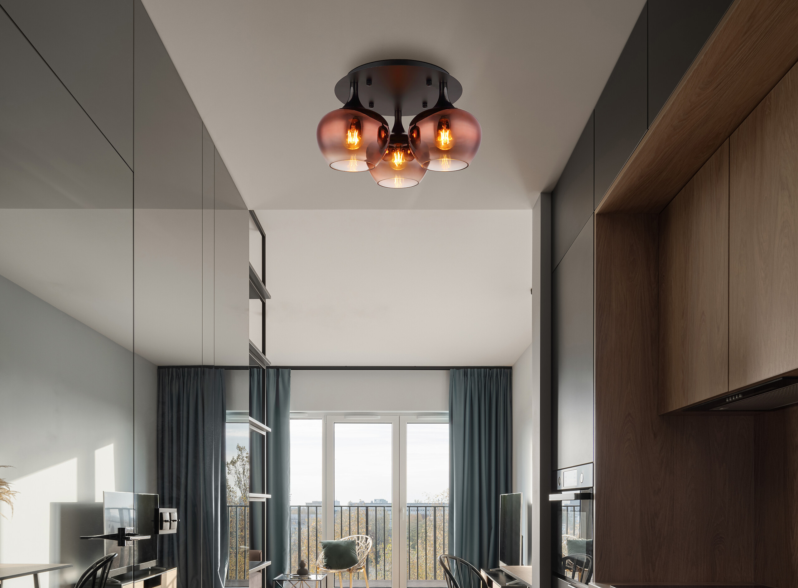 Deckenleuchte Maxy schwarz Metall Glas H/D: ca. 25,5x45 cm E27 3 Brennstellen