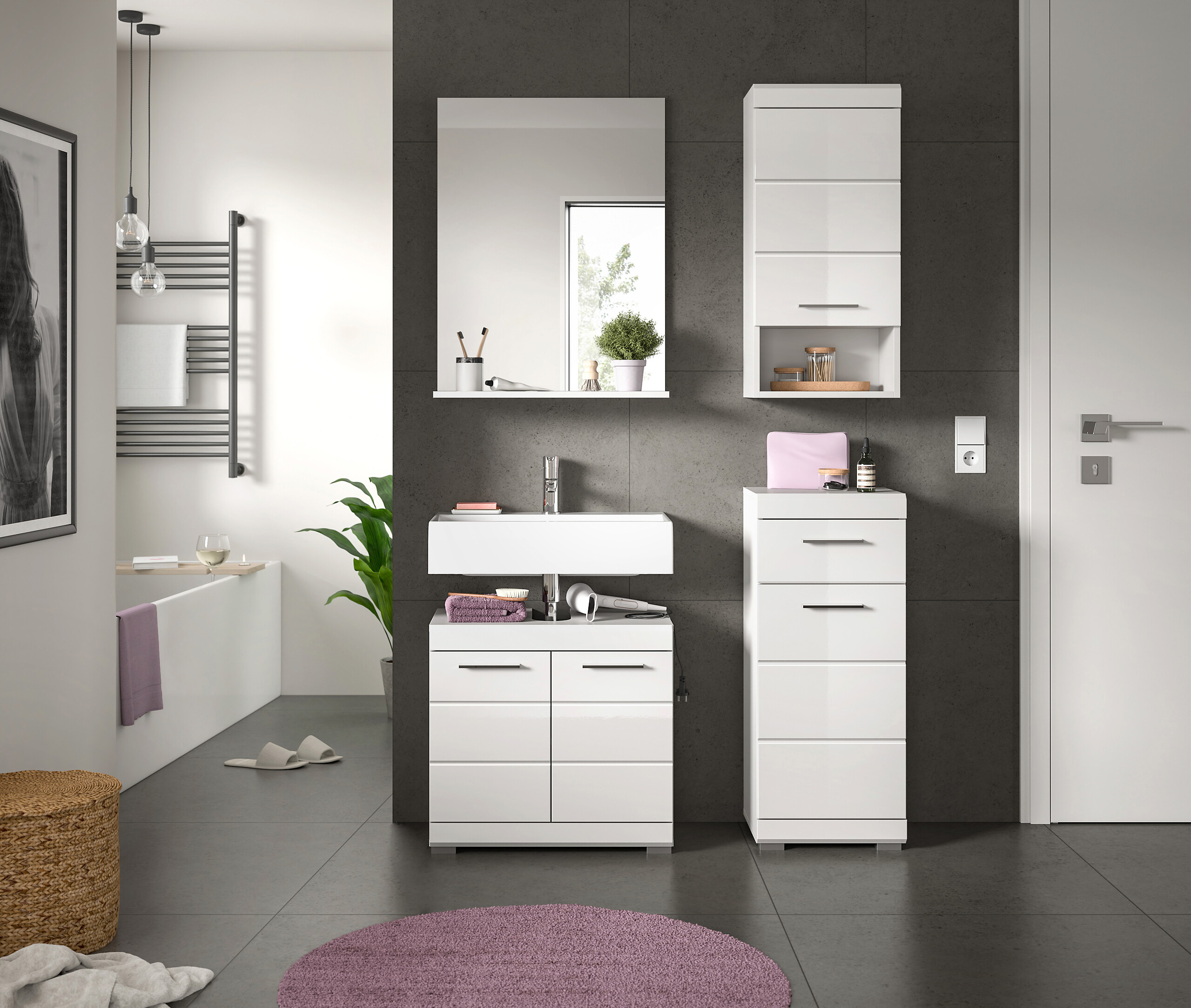 Badezimmer-Set Scout weiß weiß Hochglanz B/H/T: ca. 112x191x34 cm