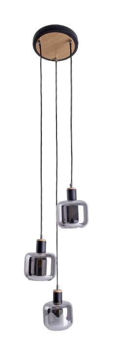 Näve Leuchten Pendelleuchte 6116722 Fumoso schwarz natur Metall Rauchglas H/D: ca. 123x23 cm E14 3 Brennstellen