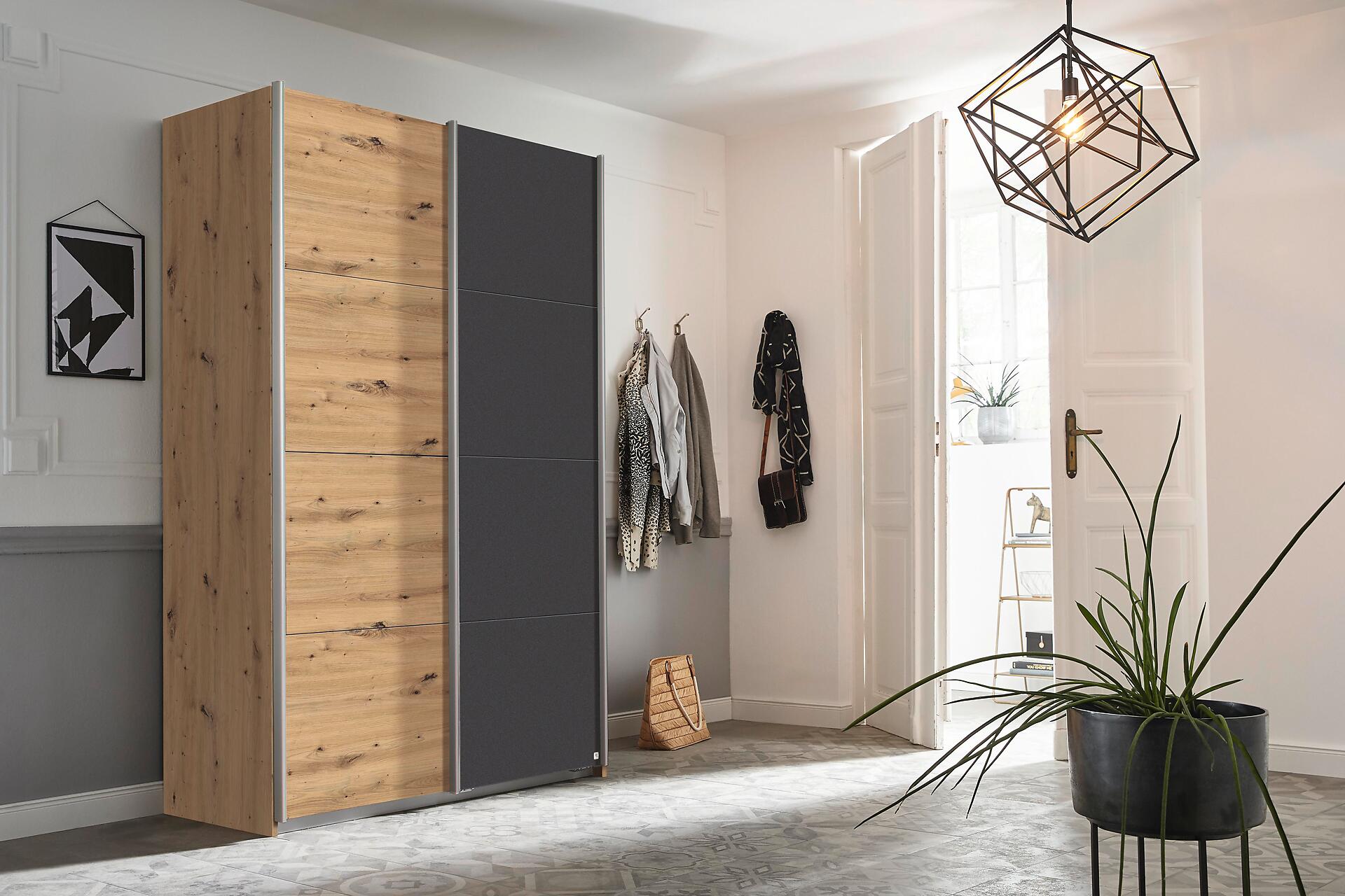 Schwebetürenschrank Quadra Eiche Artisan grau B/H/T: ca. 136x210x57 cm Schwebetürenschrank Quadra Eiche Artisan grau B/H/T: ca. 136x210x57 cm