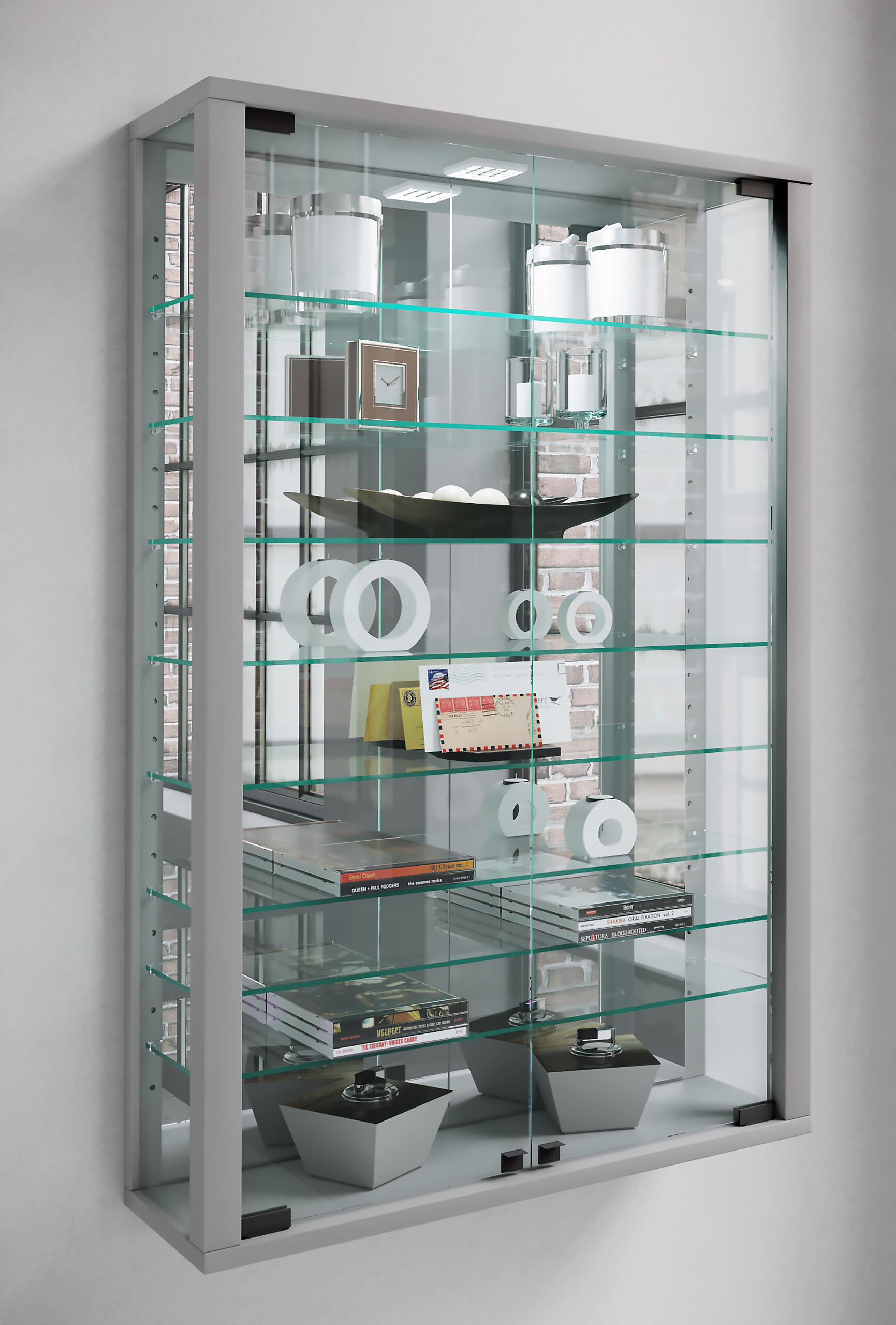 Vitrine Vitrosa silber Holzwerkstoff Glas B/H/T: ca. 59x91x18 cm