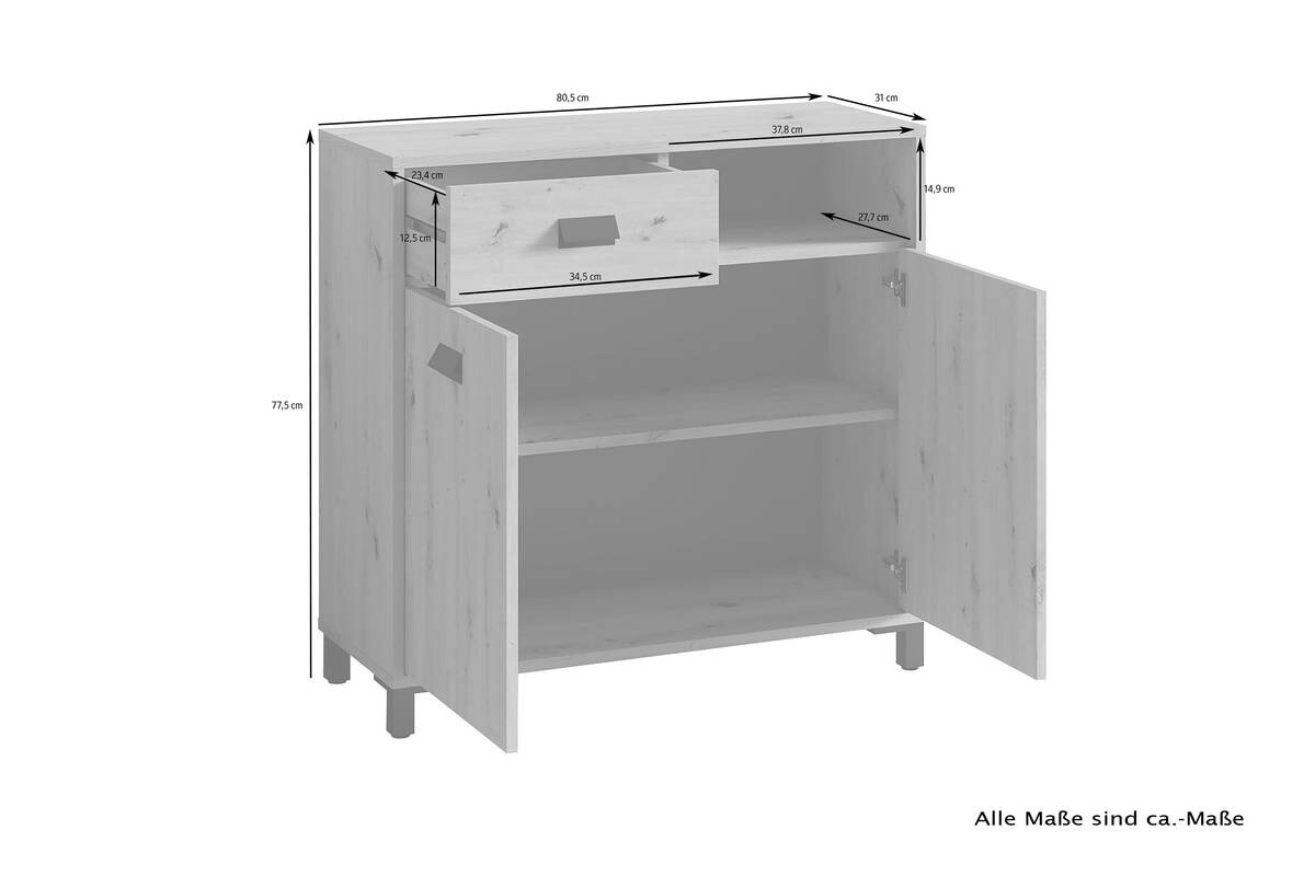 Kommode WELLNESS Eiche Artisan Nachbildung schwarz schwarz anthrazit B/H/T: ca. 80,5x77,5x31 cm