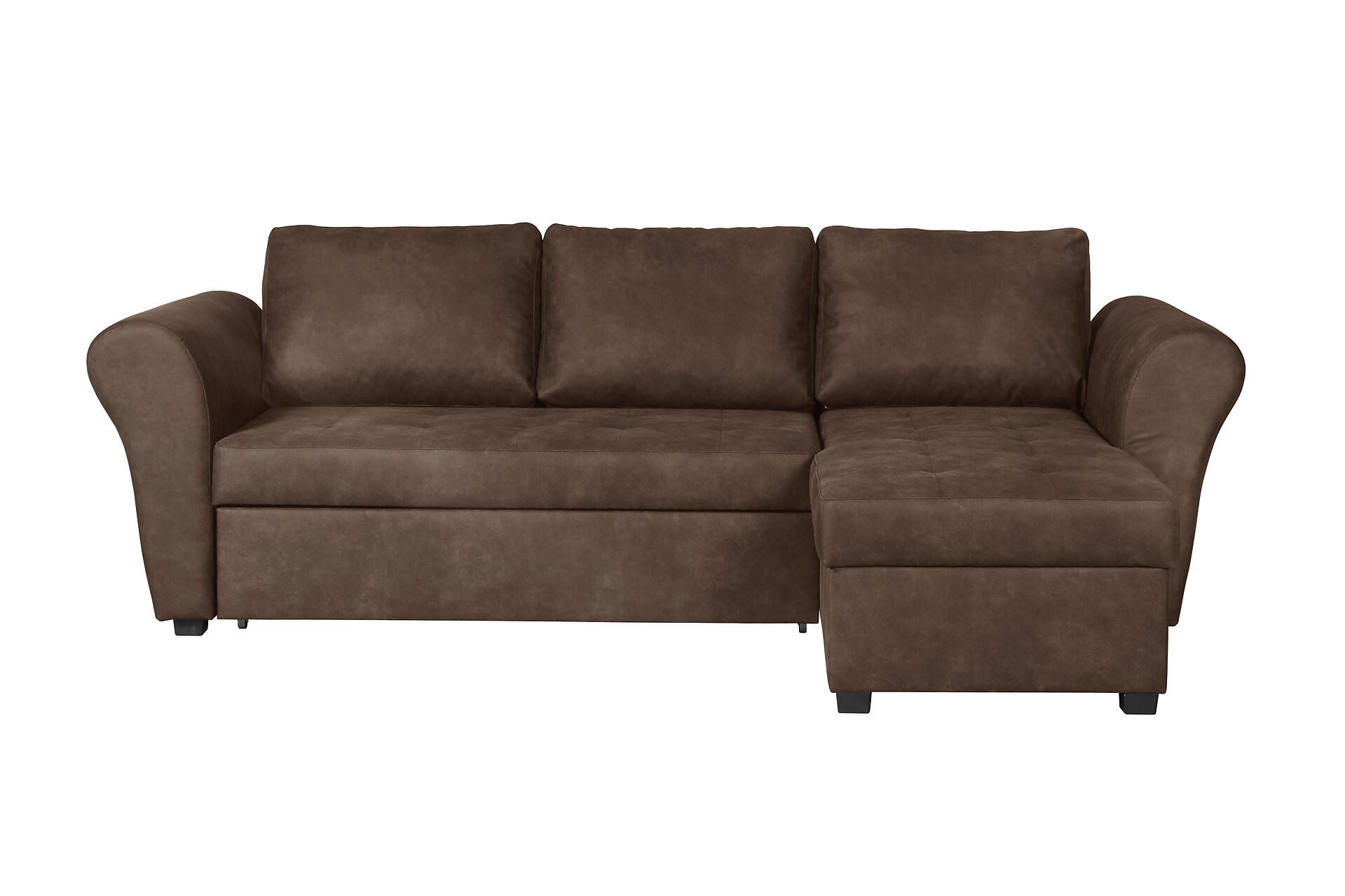 Ecksofa mit Bettfunktion und Bettkasten dunkelbraun Microfaser B/H/T: ca. 260x89x155 cm