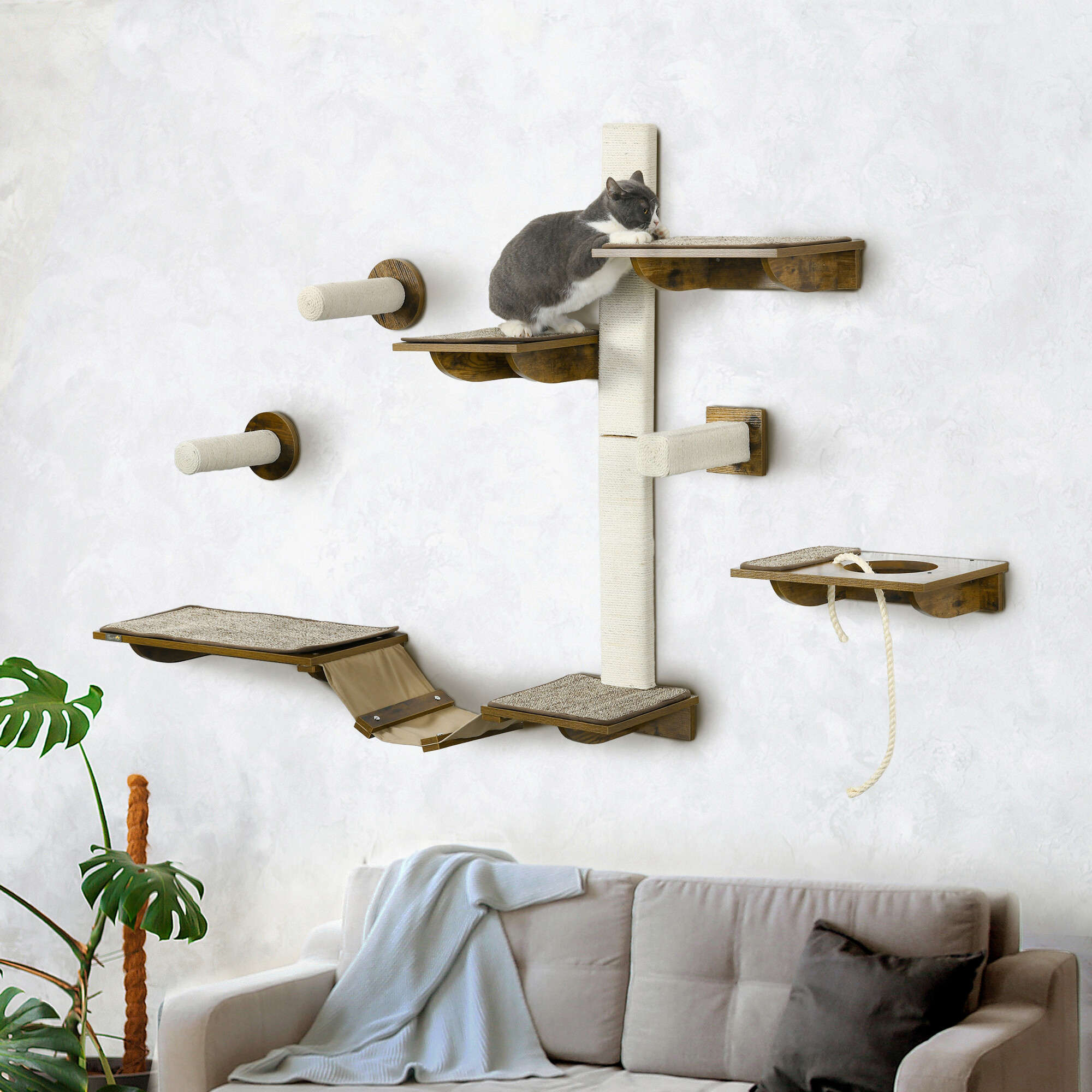 PawHut Katzenregal-Set braun Sisal B/H/L: ca. 29x8,5x136 cm