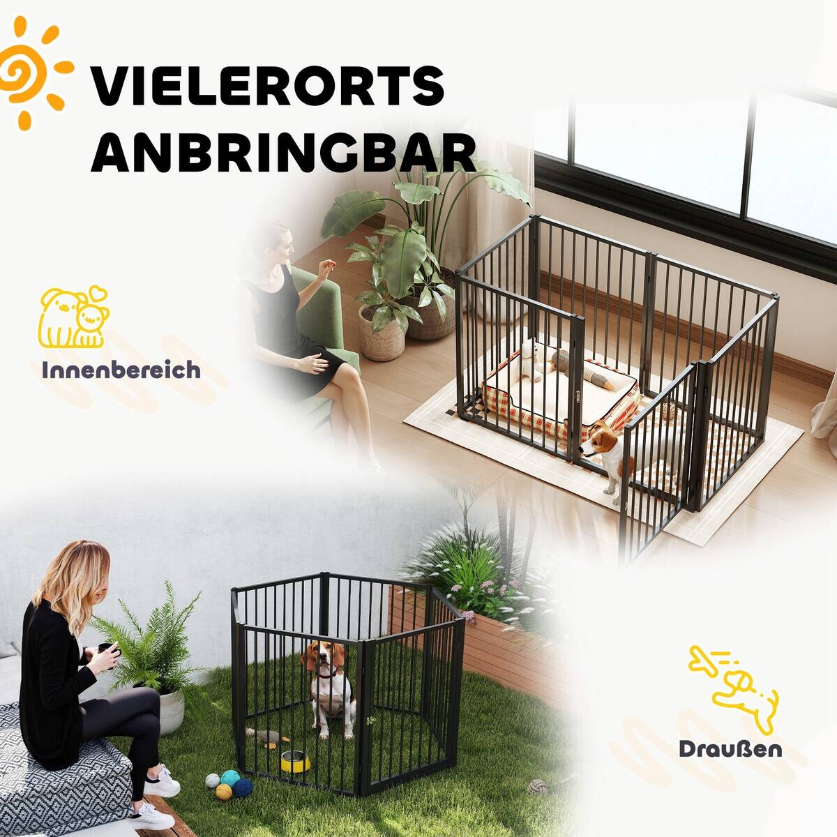 PawHut Welpenauslauf schwarz Stahl B/H/L: ca. 60x76x240 cm