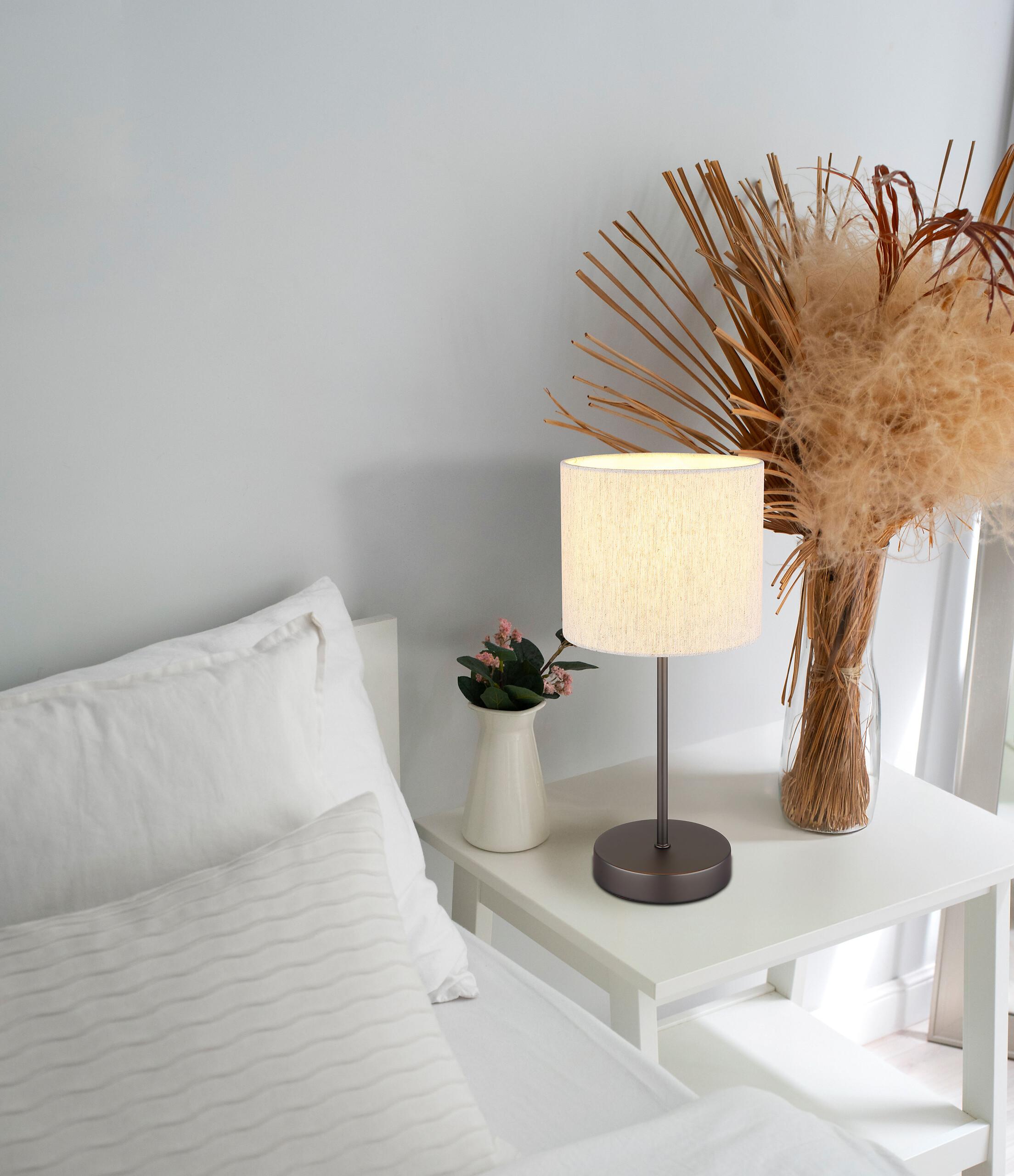 GLOBO Tischleuchte schwarz Leinen Metall H/D: ca. 37x17 cm E27 1 Brennstellen