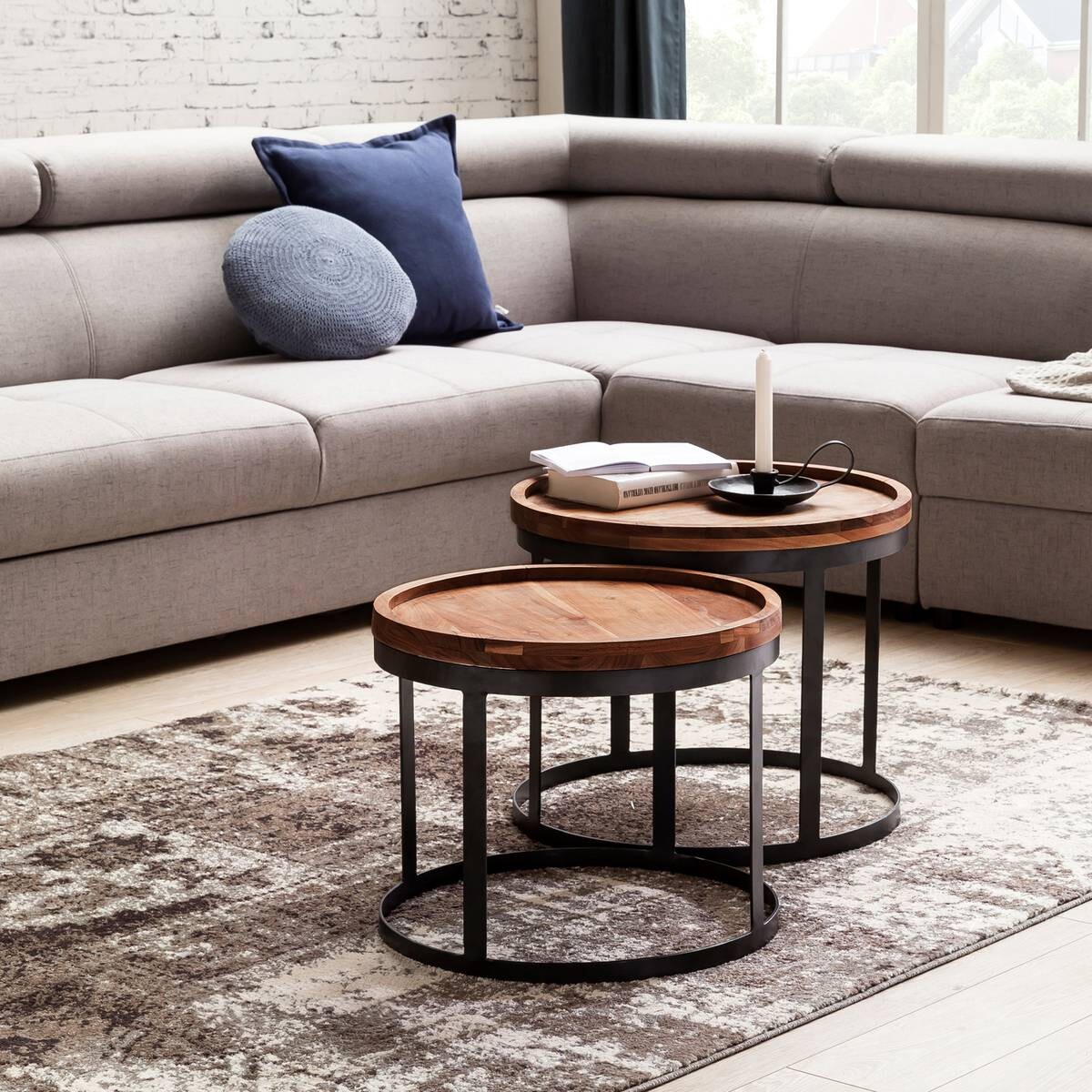 Beistelltisch natur schwarz Akazie Metall