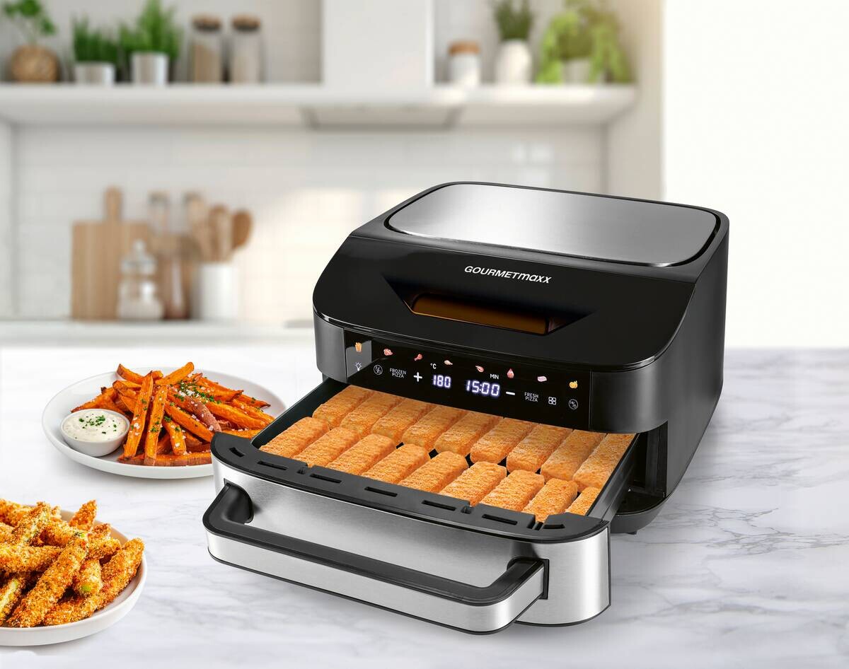 GOURMETmaxx Heißluftfritteuse XXL schwarz Edelstahl B/H/L: ca. 41x24x32,5 cm ca. 7 l