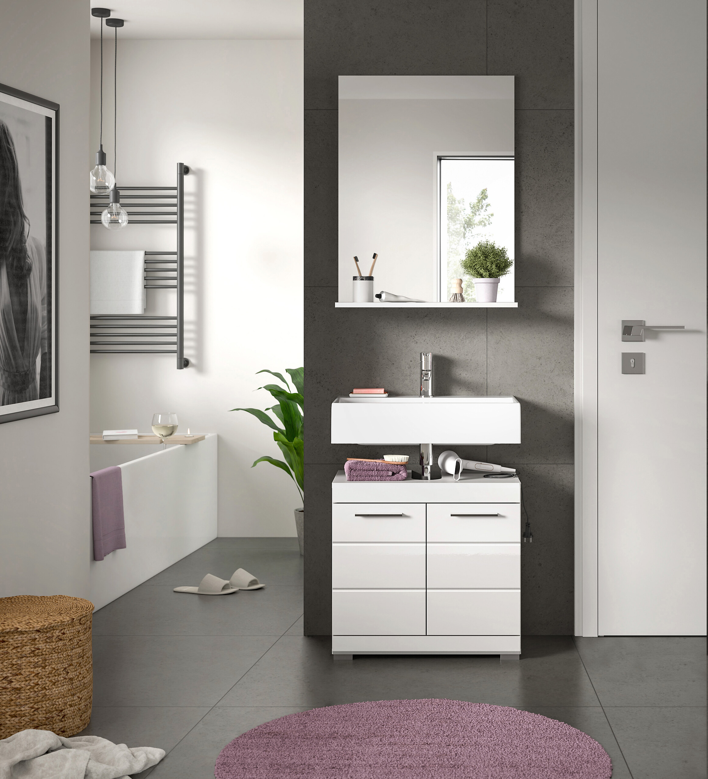 Badezimmer-Set Scout weiß weiß Hochglanz B/H/T: ca. 60x191x34 cm