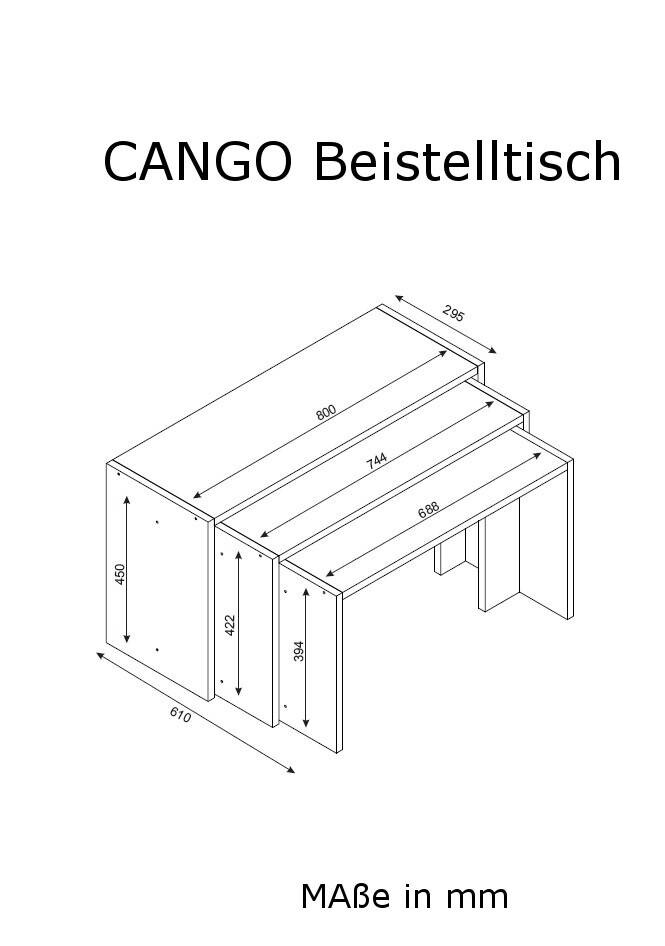 Beistelltisch 3er-Set. Cango weiß walnuss Nachbildung Spanplatte B/H/T: ca. 80x45x30 cm