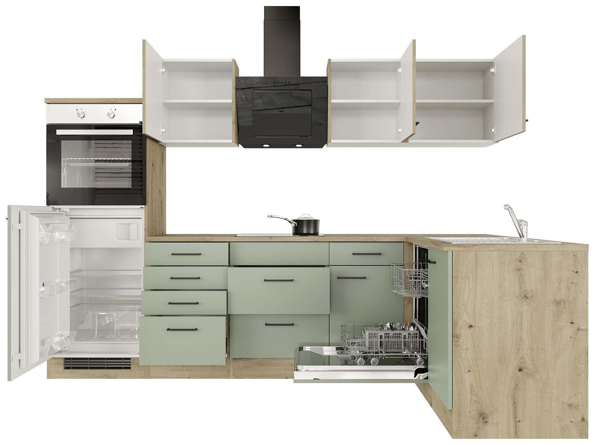 Winkelküche Cara grün matt B/H/T: ca. 280x200x60 cm